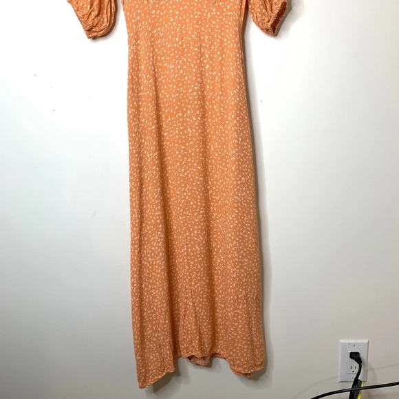 Kivari Fleur Ditsy Midi Dress Orange Rust Floral Print Tie Waist Size XS - Picture 10 of 16